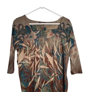 Jane Ashley Olive Green  Graphic 3/4 Sleeve Blouse